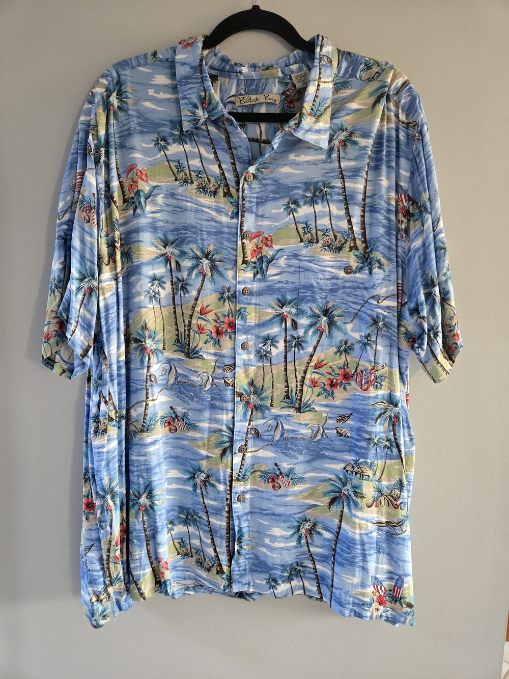 Batik Bay Men's Hawaiian Light Blue Tropical Short-Sleeve Button-Up Shirt